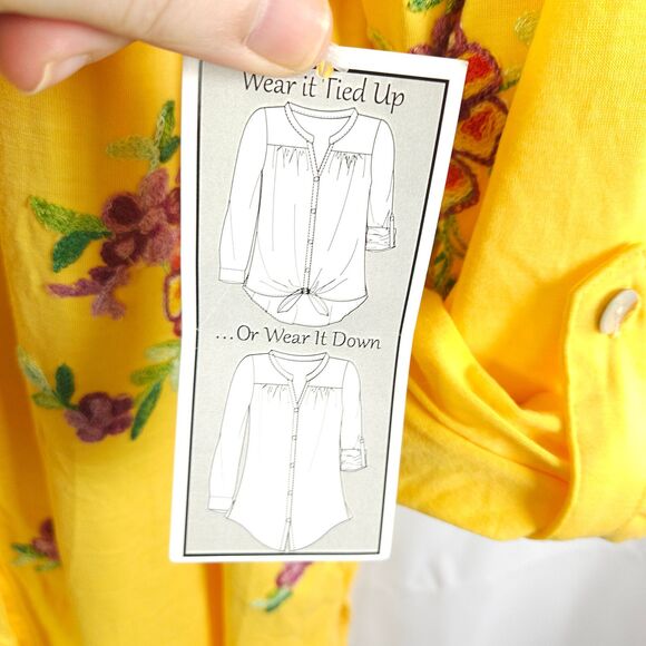 NWT‎ Anthropologie Fig and Flower Womens 2X Yellow Floral Embroidered Tunic - Picture 3 of 8
